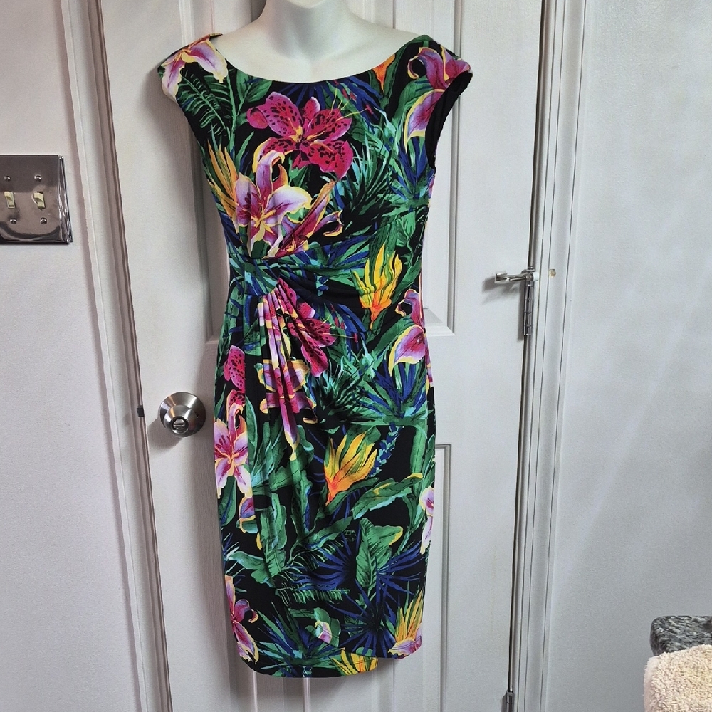 Black Tropical Floral Midi Dress